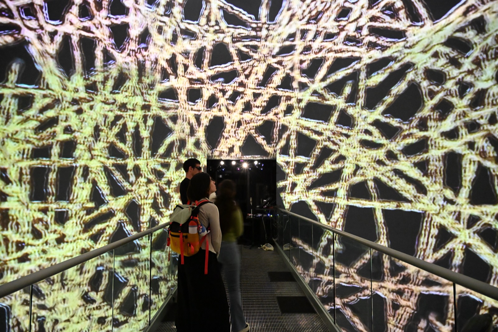 The Golden Boy in the AlloSphere, viewers on the bridge surrounded by projection